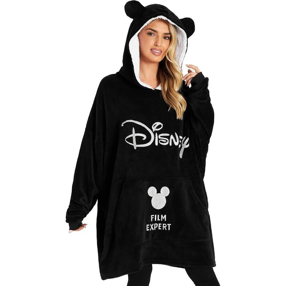 Women's Black Hoodies, Oversized Blanket Hoodie, Minnie and Mickey Gifts